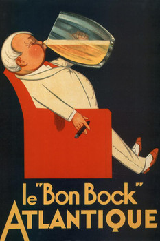 Le Bon Bock Atlantique Vintage French Good Beer Liquor Mug Advertisement France Brewery Liquor Ad Drinking Cigar Cool Wall Decor Art Print Poster 16x24