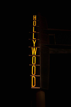 Laminated Neon Hollywood Sign Illuminated at Night Los Angeles California Photo Photograph Poster Dry Erase Sign 16x24