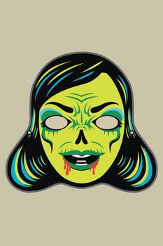 Laminated Zombie Lady Vintage Mask Costume Cutout Spooky Scary Halloween Decoration Poster Dry Erase Sign 16x24