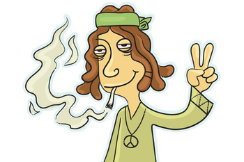 Laminated Hippie Guy Smoking Joint Peace Sign Funny Illustration Marijuana Weed Cannabis Room Dope Gifts Guys Propaganda Stoner Reefer Stoned Buds Pothead Dorm Walls Poster Dry Erase Sign 16x24