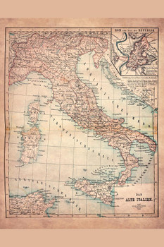 Laminated Old Italy 1883 Historical Antique Style Map Poster Dry Erase Sign 16x24