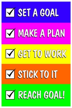 Laminated Steps To Reaching A Goal Bright Colors Motivational Inspirational Elementary School Sign Classroom Educational Teacher Learning Homeschool Chart Display Poster Dry Erase Sign 16x24