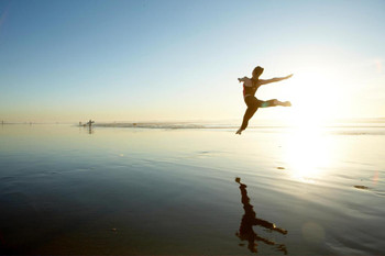 Woman Leaping Through the Air on the Beach Photo Photograph Cool Wall Decor Art Print Poster 24x16