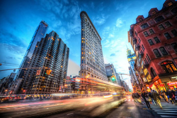 Flatiron Building New York City In Motion at Dusk Photo Photograph Cool Wall Decor Art Print Poster 16x24