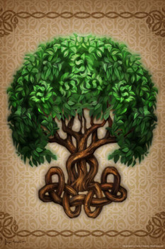 Laminated Celtic Tree Of Life by Brigid Ashwood Fantasy Art Wall Decor Nature Animal Illustration Celtic Ornate Wall Art Flower Knot Pattern Spiritual Art Print Decorative Poster Dry Erase Sign 16x24
