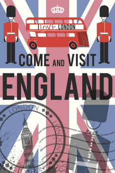 Come and Visit England UK Retro Travel Tourism Cool Wall Decor Art Print Poster 16x24