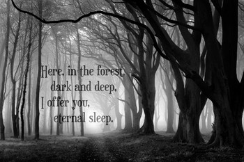 Laminated Here In The Forest Dark and Deep Eternal Sleep Creepy Horror Woods Quote Spooky Scary Halloween Decorations Poster Dry Erase Sign 16x24