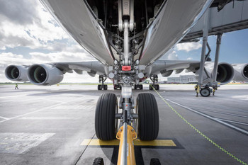 Underside View of A380 Aircraft About to Taxi Landing Gear Airplane Aircraft Photo Photograph Cool Wall Decor Art Print Poster 24x16