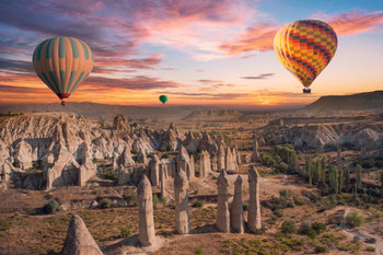 Laminated Hot Air Balloons Flying Over Cappadocia Turkey Photo Photograph Poster Dry Erase Sign 24x16