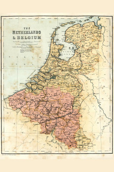 Laminated Netherlands and Belguim 19th Century Antique Style Map Travel World Map with Cities in Detail Map Posters for Wall Map Art Wall Decor Geographical Illustration Poster Dry Erase Sign 16x24