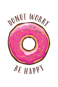 Laminated Donut Worry Be Happy Vintage Poster Dry Erase Sign 16x24