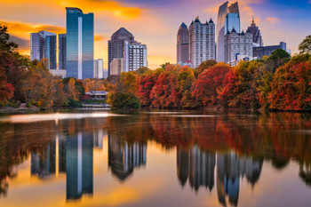 Laminated Atlanta Georgia Skyline from Piedmont Park in Autumn Photo Photograph Poster Dry Erase Sign 24x16