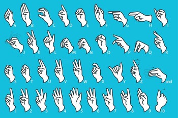 Laminated Sign Language Alphabet Communication Blue Educational Chart Poster Dry Erase Sign 16x24