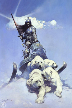 Silver Warrior by Frank Frazetta Wall Art Gothic Fantasy Decor Frank Frazetta Artwork Scary Art Prints Horror Battle Posters Frazetta Illustration Death Bear War Cool Wall Decor Art Print Poster 16x24