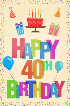 Happy 40th Birthday Party Decoration Light Cool Wall Decor Art Print Poster 16x24