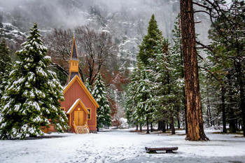 Laminated Yosemite Valley Chapel in Winter Yosemite National Park Photo Photograph Poster Dry Erase Sign 24x16