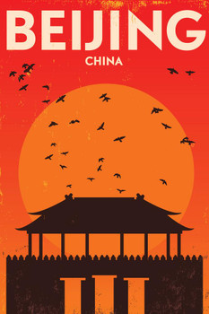 Laminated Beijing China Retro Travel Poster Dry Erase Sign 16x24