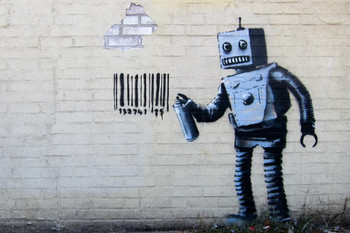 Banksy Robot Barcode Street Art Banksy Canvas Print Bansky Modern Art Grafitti Canvas Wall Art Street Art Prints Graffiti Art For Wall Art Canvas Retro Pop Art Cool Wall Decor Art Print Poster 24x16