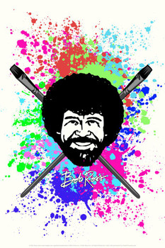 Bob Ross With Crossed Brushes Painting Art Bob Ross Poster Bob Ross Collection Bob Art Painting Happy Accidents Motivational Poster Funny Bob Ross Afro and Beard Cool Wall Decor Art Print Poster 16x24