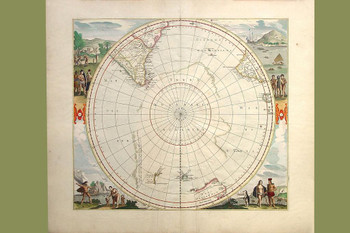 Laminated South Pole Hemispherical 1693 Antique Vintage Map Poster Dry Erase Sign 16x24