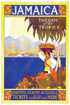 Laminated Jamaica The Gem of the Tropics Vintage Travel Poster Dry Erase Sign 16x24