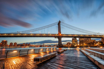 Laminated Manhattan Bridge East River at Sunrise Photo Photograph Poster Dry Erase Sign 24x16