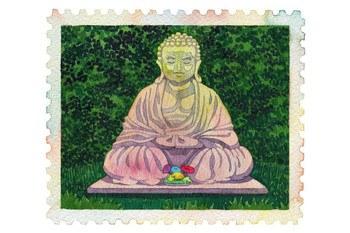 Laminated Seated Buddha Postage Stamp Poster Dry Erase Sign 16x24