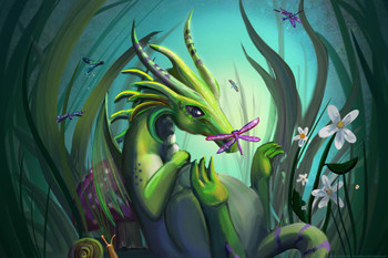 Baby Green Dragon Garden by Rose Khan Cool Wall Decor Art Print Poster 16x24