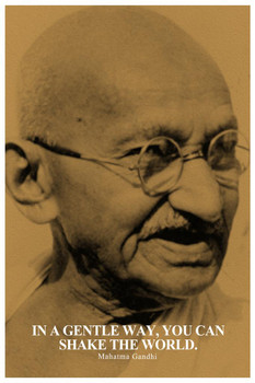 In A Gentle Way You Can Shake the World Mahatma Gandhi Portrait Famous Quote Classroom Motivational Cool Wall Decor Art Print Poster 16x24