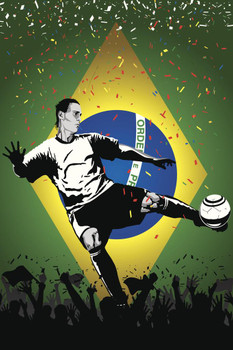 Laminated Brazil Soccer Player Sports Poster Dry Erase Sign 16x24