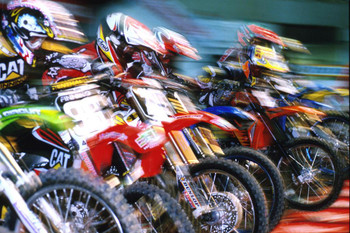 Laminated Motocross Racing Motorbikes Poster Bikes in Action Race Starting Line Racers Photo Photograph Poster Dry Erase Sign 24x16