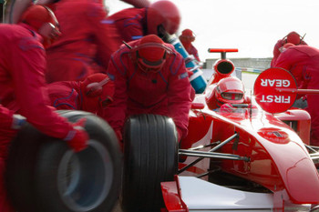 Laminated Fast Pit Stop Tire Change Formula One Racing Car Photo Photograph Poster Dry Erase Sign 24x16