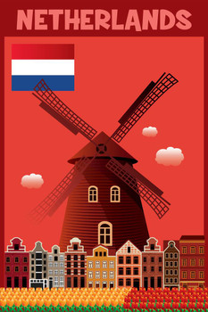 Laminated Netherlands Retro Travel Poster Dry Erase Sign 16x24