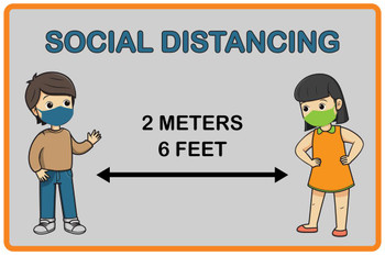 Social Distancing Sign 6 Feet Apart 2 Meters Social Distancing Signage Stop The Spread Official For School Kids Cute Cool Wall Decor Art Print Poster 16x24