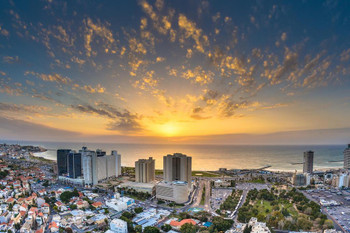 Laminated Sunset over Tel Aviv Beach Israel Photo Photograph Poster Dry Erase Sign 24x16