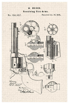 Revolver Official Gun Patent Diagram Cool Wall Decor Art Print Poster 24x36