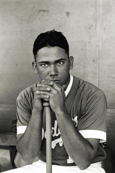 Laminated Baseball Player Leaning on Bat Vintage B&W Photo Photograph Poster Dry Erase Sign 16x24