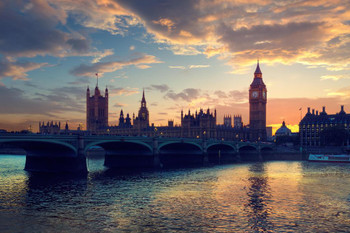 Laminated London Skyline with Big Ben Westminster Bridge Photo Photograph Poster Dry Erase Sign 24x16