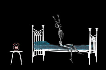 Laminated X Ray with Skeleton Rising out of Bed Photo Photograph Poster Dry Erase Sign 24x16