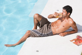 Laminated Hot Guy Relaxing by the Swimming Pool Photo Photograph Poster Dry Erase Sign 24x16