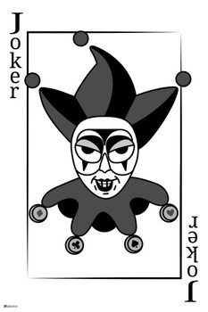 Joker Playing Card Art Monochrome Black and White Poker Room Game Room Casino Gaming Face Card Blackjack Gambler Creepy Clown Joker Art Jester Deck of Cards Cool Wall Decor Art Print Poster 16x24