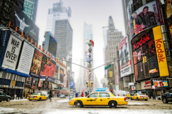 Laminated Three Yellow Cabs at Times Square New York City Photo Photograph Poster Dry Erase Sign 24x16