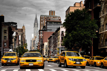 Laminated Taxis On Lexington Avenue New York City NYC Photo Photograph Poster Dry Erase Sign 24x16