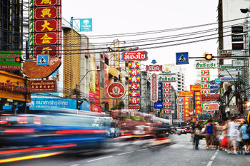 Laminated Bustling Street in China Town Bangkok Thailand Photo Photograph Poster Dry Erase Sign 24x16