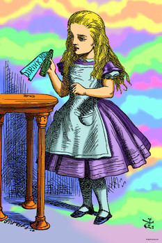 Laminated Alice in Wonderland Drink Me Bottle Shrinking Potion Psychedelic Trippy Aesthetic Poster Dry Erase Sign 16x24