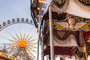 Laminated Carousel and Ferris Wheel at a Carnival Photo Photograph Poster Dry Erase Sign 24x16