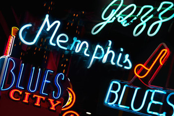 Laminated Neon Signs on Beale Street in Memphis Tennessee Photo Photograph Poster Dry Erase Sign 24x16