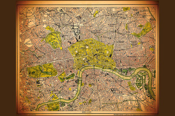 Laminated London Historic Antique Style Map Poster Dry Erase Sign 24x16