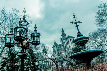 Laminated Cloudy Sky Over City Hall Park Manhattan New York Photo Photograph Poster Dry Erase Sign 16x24