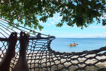 Laminated Relaxing in a Hammock Fiji Islands Photo Photograph Poster Dry Erase Sign 24x16